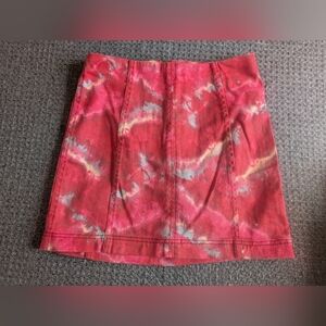 Free People Red Tie-Dye Circle Skirt with White Accents